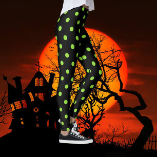 Leggings Disfraz del patrón de puntos de polka verde negro 