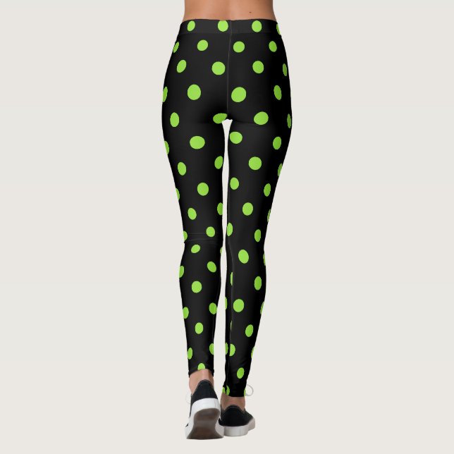 Leggings Disfraz del patrón de puntos de polka verde negro  (Reverso)