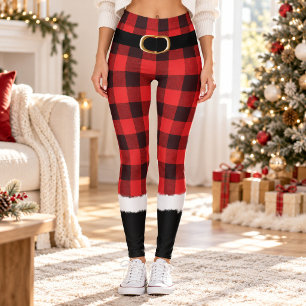 Leggings Disfraz moderno de Santa Claus de cuadros divertid