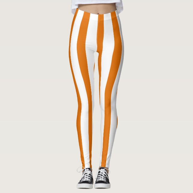 Leggings Disfraz vertical blanca naranja de Halloween (Anverso)