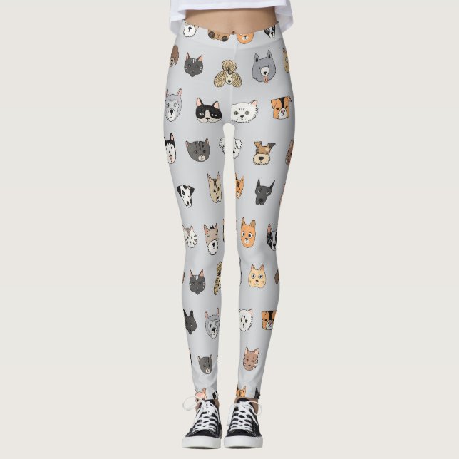 Leggings Diversión animal: perros gatos mezcla de doodle (Anverso)