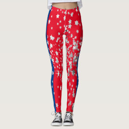 Leggings Diversión De Las Estrellas Azules Rojas Del 4 De J