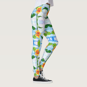Leggings Diversión en la pintura del girasol acuarela del S