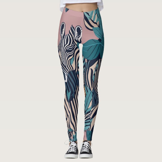 Leggings Diversión Moderna Abstracta Rayas de Cebra Negra S (Anverso)