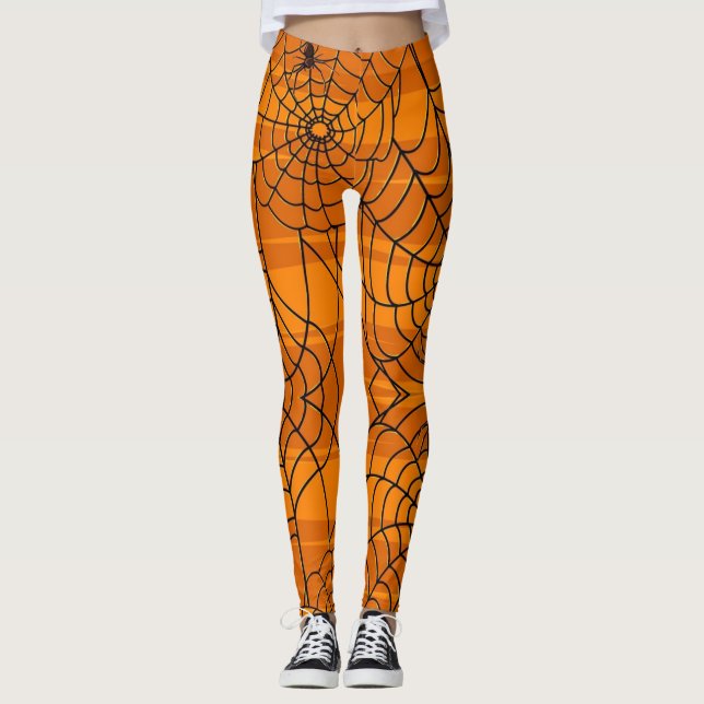 Leggings Divertida araña de Halloween negro y Naranja (Anverso)