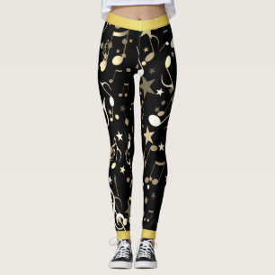 Leggings Divertidas notas musicales sobre negro con falso t