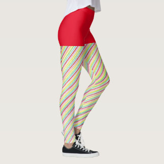 Leggings Divertido canto de caña a rayas con tapa roja