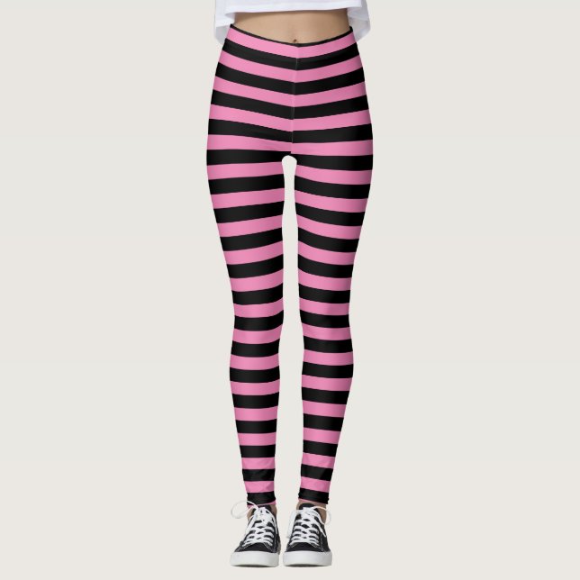 Leggings Divertido estilizado rosa y negro rayado (Anverso)