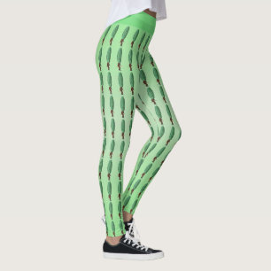 Leggings Divertido hombre de cabeza de gallina verde en tra