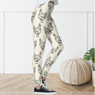 Leggings Divertido negro pastel amarillo boceto pollo Hen