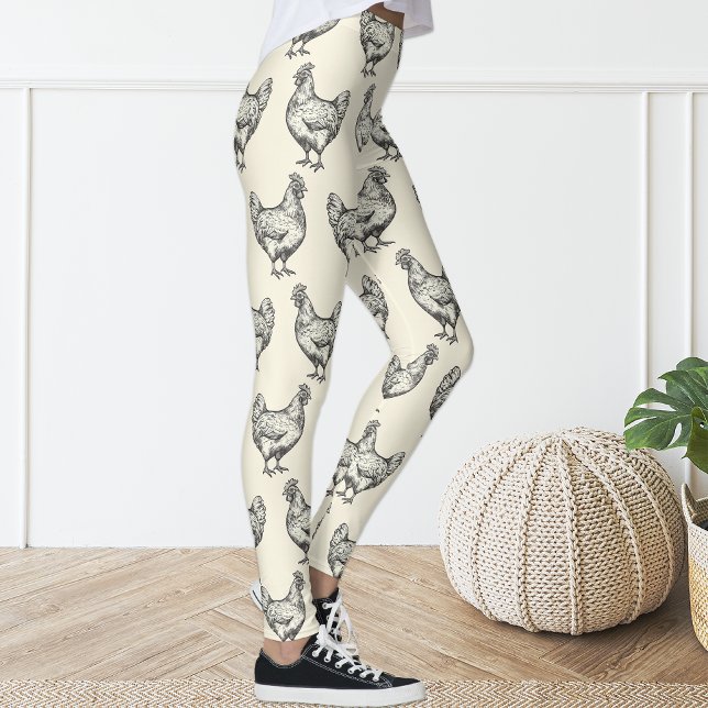 Leggings Divertido negro pastel amarillo boceto pollo Hen (Subido por el creador)