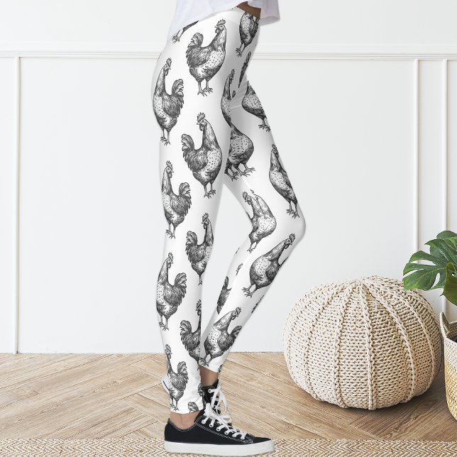 Leggings Divertido negro y blanco boceto pollo Hen (Subido por el creador)