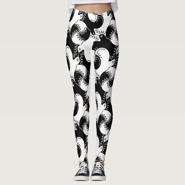 Leggings Divertido patrón de aves en blanco y negro>Legging (Anverso)