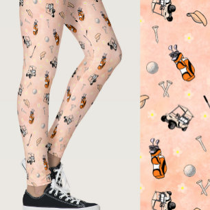 Leggings Divertido patrón temático de golf con tonos naranj