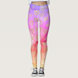 Leggings Divertidos corazones dorados de Relieve metalizado