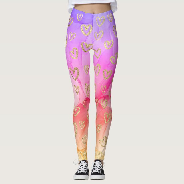 Leggings Divertidos corazones dorados de Relieve metalizado (Anverso)
