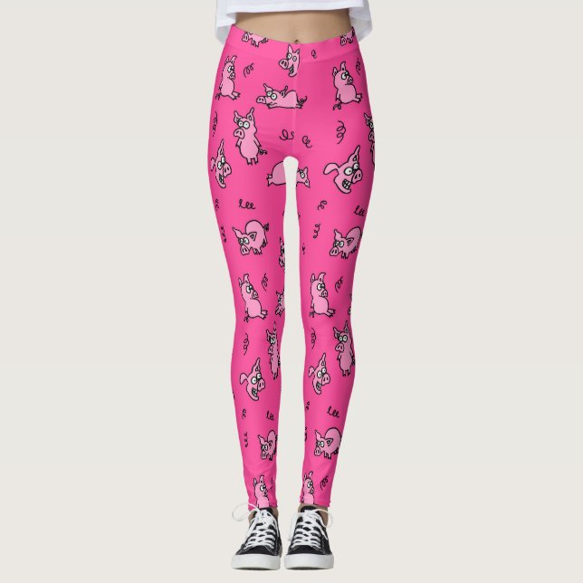 Leggings divertidos de cerdo rosa dibujos animados (Anverso)