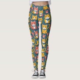 Leggings Diviértete con el Patrón de Gatos Amarillos Kawaii