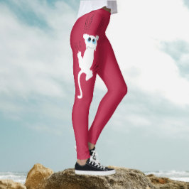 Leggings Diviértete con Gatos Modernos Blancos y Rojos Mamá