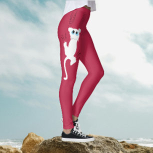 Leggings Diviértete con Gatos Modernos Blancos y Rojos Mamá