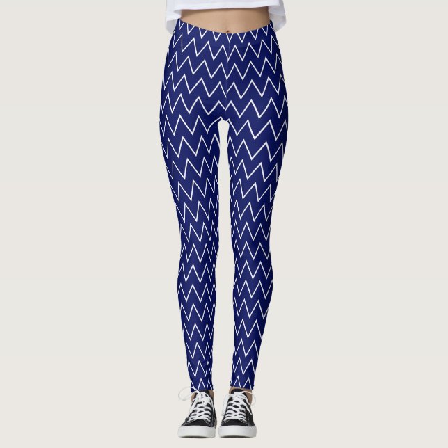 Leggings DIY BG LG Thin White Chevron ZigZag Stripe Navy (Anverso)
