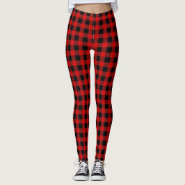 Leggings DIY BG Rojo Brillante Plaid de Buffalo Tartán Negr