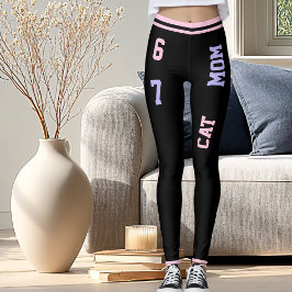 Leggings DIY Trending Pet Lover Cat Mom 67th Birthday Black