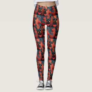Leggings Doberman con Corazón Rosas Día de San Valentín