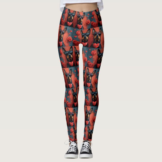 Leggings Doberman con El día de San Valentín de Rosas del c (Anverso)