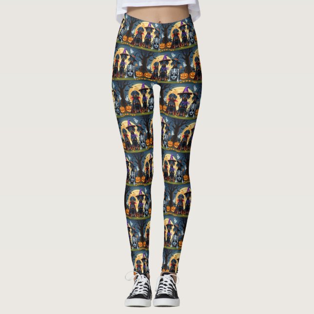 Leggings Doberman Dogs Pumpkin Halloween Funny (Anverso)