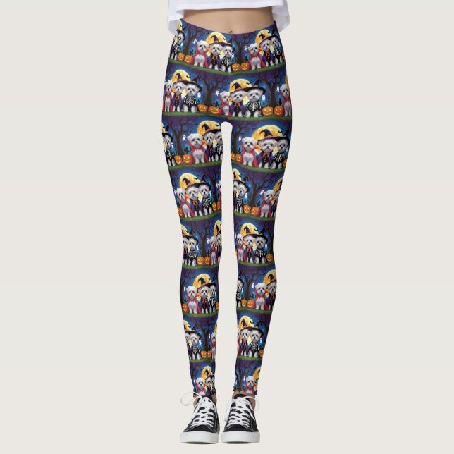 Leggings Dogs malteses Calabaza Halloween Divertido (Anverso)