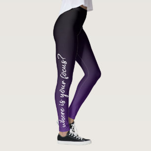 Leggings ¿Dónde está su foco? Motivación negra púrpura