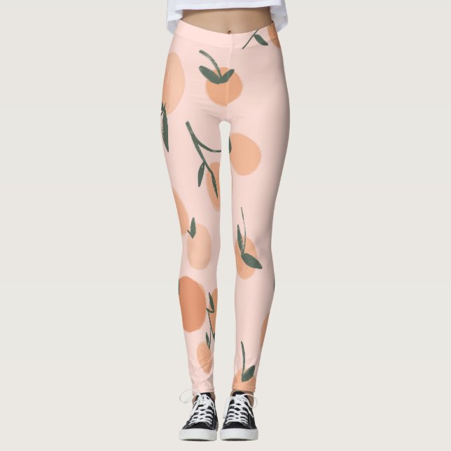 Leggings Doodle Art: Patrón de cosecha de cerezos Naranjas (Anverso)