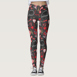 Leggings Doodle de amor retro del día de San Valentín