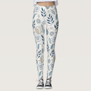Leggings Doodle geométrico botánico azul