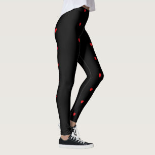Leggings Doodle Hearts Patterns Red Black Personalizado Cut