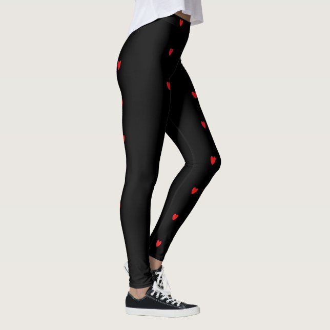 Leggings Doodle Hearts Patterns Red Black Personalizado Cut (Derecha)