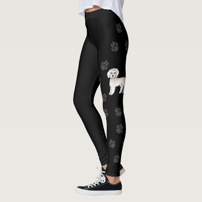 Leggings Doodle miniatura de Goldendoodle de dibujos animad (Izquierda)