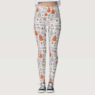 Leggings Doodle Navidad Naranja Gris Patrón