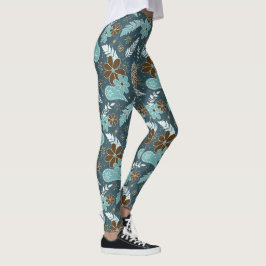 Leggings doodle paislies plumas flores patrón boho verde az