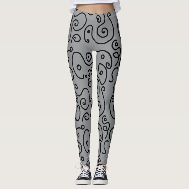 Leggings doodle patrón blanco y negro (Anverso)