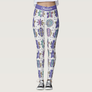 Leggings Doodle púrpura estampado floral nombre personaliza