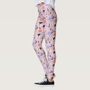 Leggings Doodle temático vintage de Halloween retro rosa 