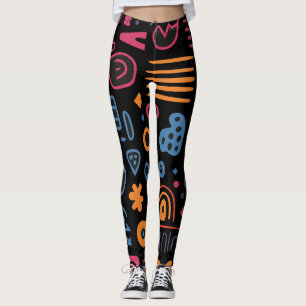 Leggings Doodle Tribal Abstracto Neon Geométrico Negro