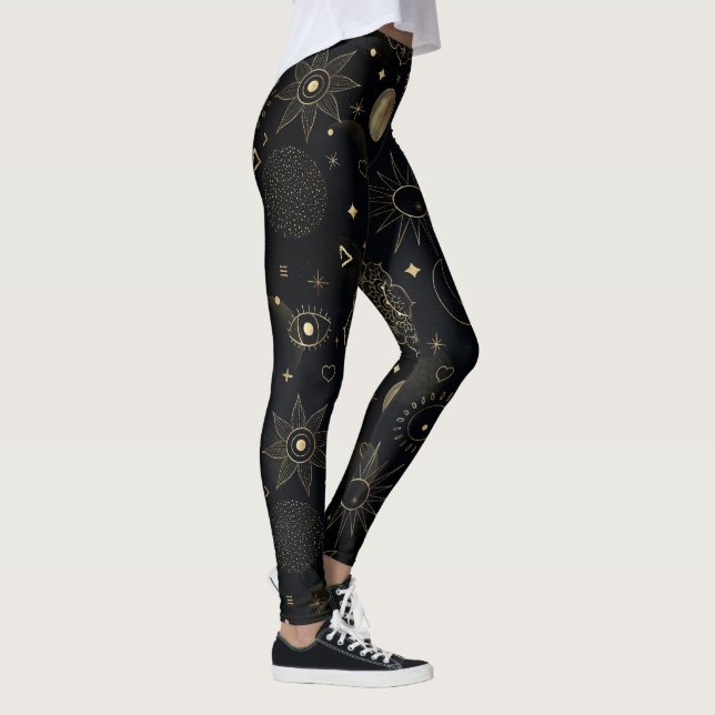 Leggings Doodles Boho Gold Space Diseño Negro (Derecha)