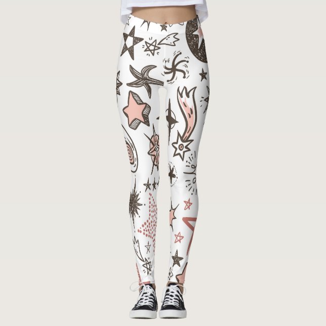 Leggings Doodles cósmicos: estrellas y cometas (Anverso)