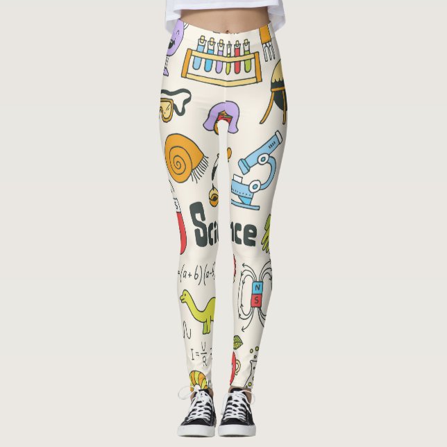 Leggings Doodles de ciencia: conjunto de escuelas de mano. (Anverso)