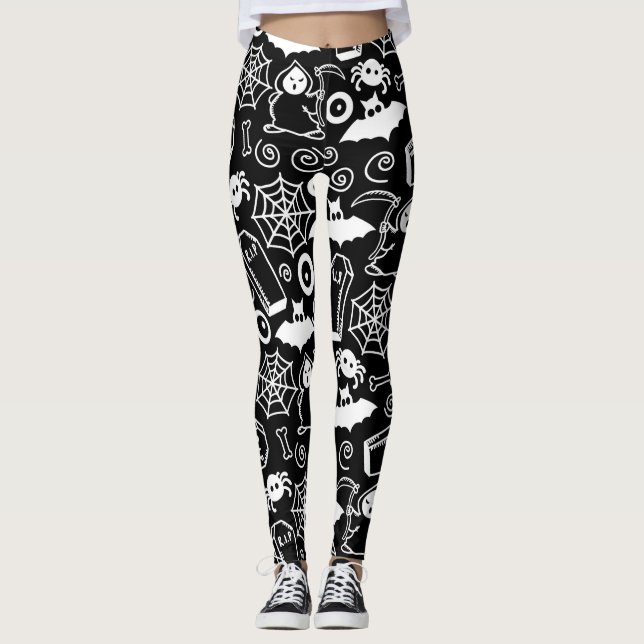 LEGGINGS DOODLES DE HALLOWEEN NEGRO Y BLANCO (Anverso)