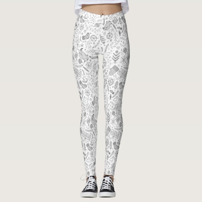Leggings Doodles de Navidades blancos (Anverso)