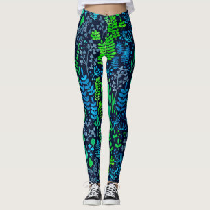 Leggings Doodles florales de color de agua fondo oscuro